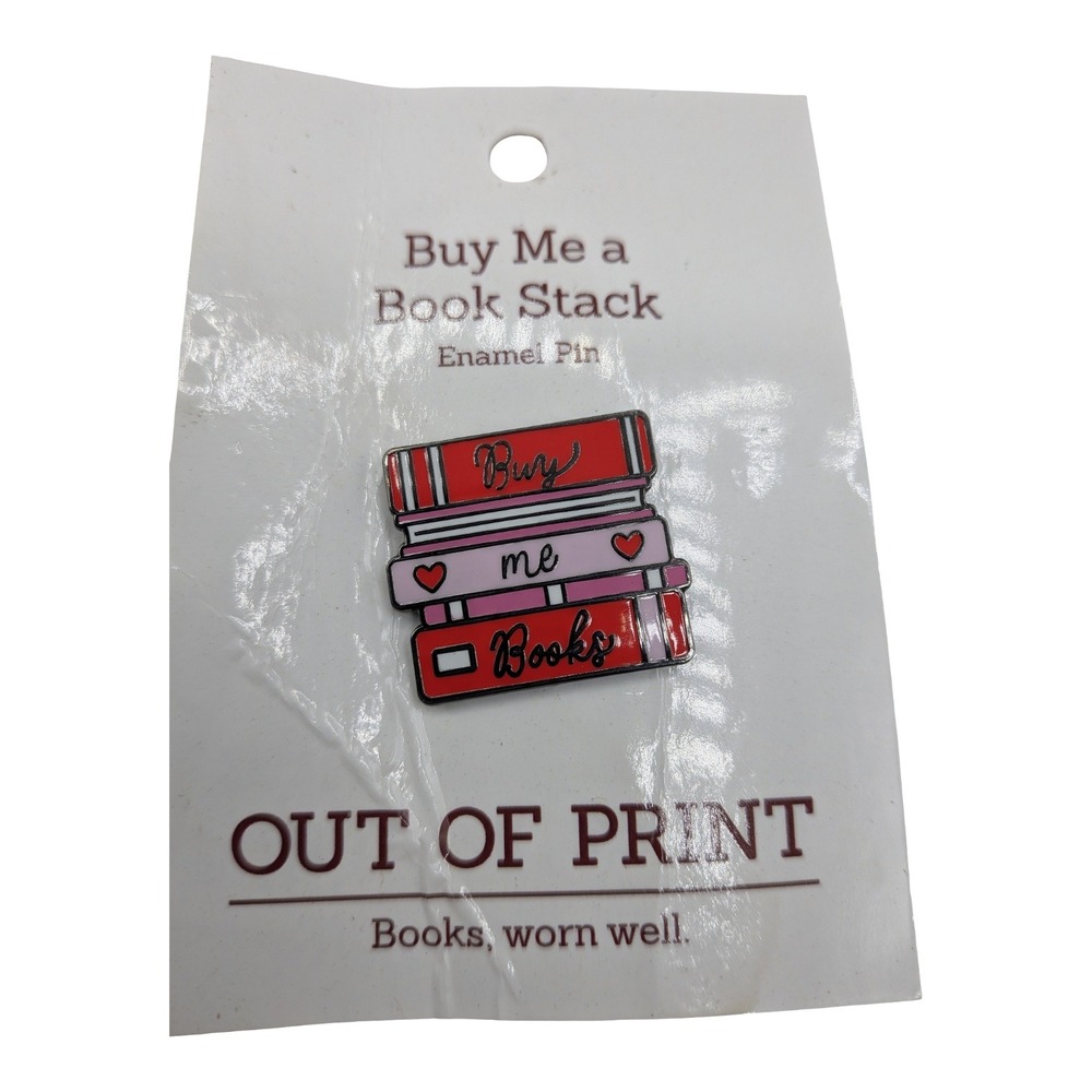 Out of Print Buy Me a Book Stack Enamel Pin Red Pink Brittany Paige 107834